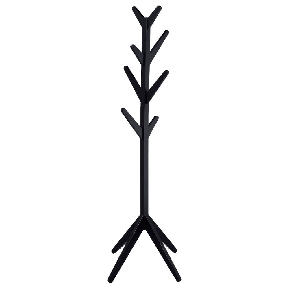 English Elm Black Rubberwood Freestanding Coat Rack with Eight Hooks for Foyer or Mudroom B062P522002