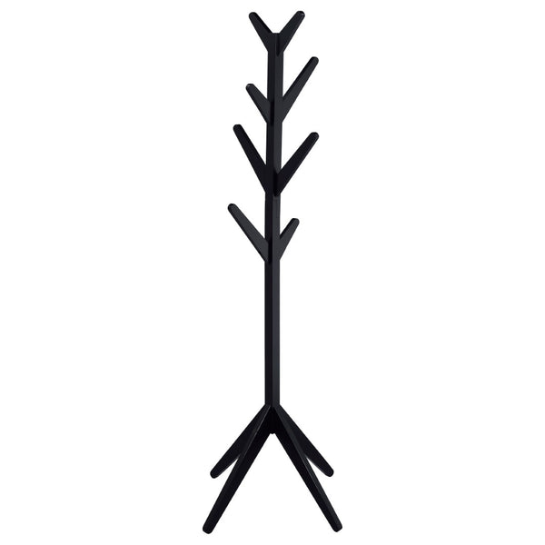 English Elm Black Rubberwood Freestanding Coat Rack with Eight Hooks for Foyer or Mudroom B062P522002