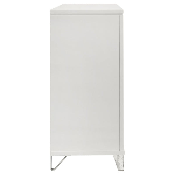 English Elm White Nine Drawer Dresser with Herringbone Fronts Chrome Hardware and Acrylic Legs B062P522005