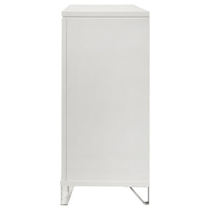 English Elm White Nine Drawer Dresser with Herringbone Fronts Chrome Hardware and Acrylic Legs B062P522005