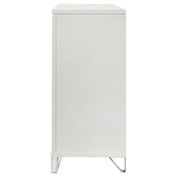 English Elm White Nine Drawer Dresser with Herringbone Fronts Chrome Hardware and Acrylic Legs B062P522005