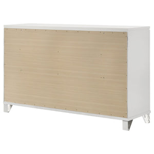 English Elm White Nine Drawer Dresser with Herringbone Fronts Chrome Hardware and Acrylic Legs B062P522005