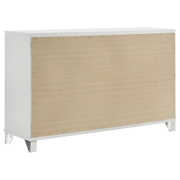 English Elm White Nine Drawer Dresser with Herringbone Fronts Chrome Hardware and Acrylic Legs B062P522005