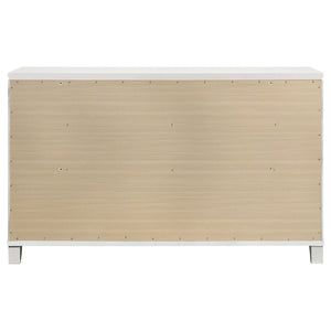 English Elm White Nine Drawer Dresser with Herringbone Fronts Chrome Hardware and Acrylic Legs B062P522005