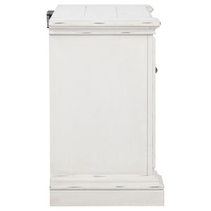 English Elm Vintage White Distressed Nightstand with Carved Detail Dual Usb and Bronze Pulls B062P522007