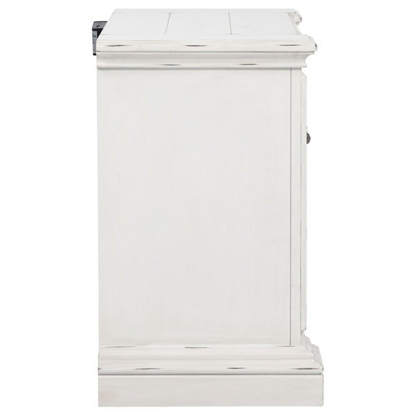 English Elm Vintage White Distressed Nightstand with Carved Detail Dual Usb and Bronze Pulls B062P522007
