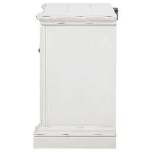 English Elm Vintage White Distressed Nightstand with Carved Detail Dual Usb and Bronze Pulls B062P522007