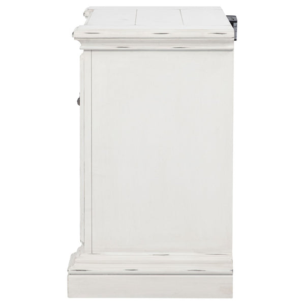 English Elm Vintage White Distressed Nightstand with Carved Detail Dual Usb and Bronze Pulls B062P522007