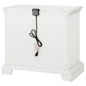 English Elm Vintage White Distressed Nightstand with Carved Detail Dual Usb and Bronze Pulls B062P522007