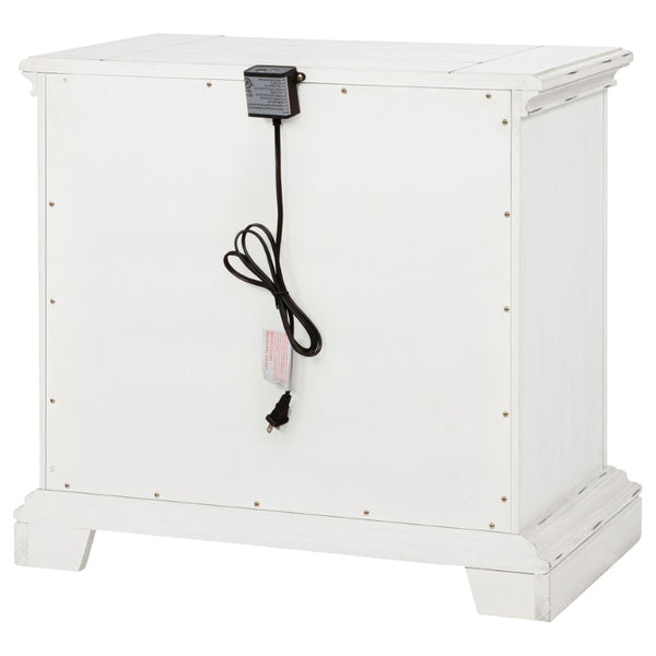 English Elm Vintage White Distressed Nightstand with Carved Detail Dual Usb and Bronze Pulls B062P522007