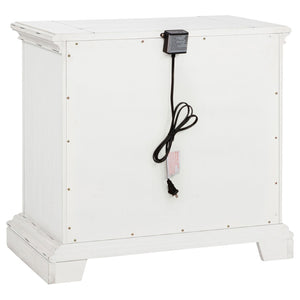 English Elm Vintage White Distressed Nightstand with Carved Detail Dual Usb and Bronze Pulls B062P522007