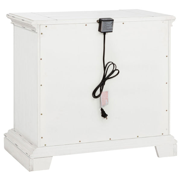 English Elm Vintage White Distressed Nightstand with Carved Detail Dual Usb and Bronze Pulls B062P522007