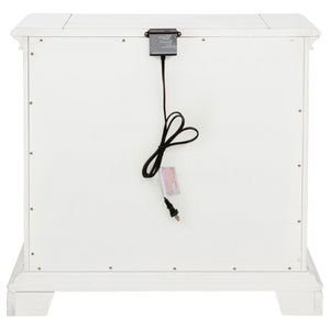 English Elm Vintage White Distressed Nightstand with Carved Detail Dual Usb and Bronze Pulls B062P522007