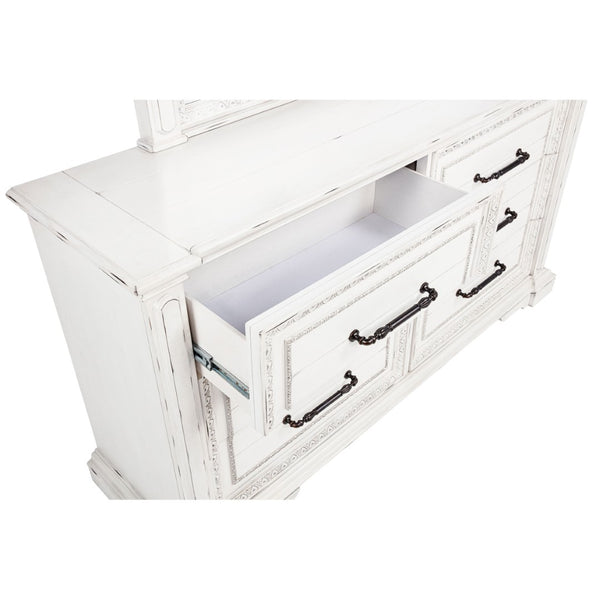 English Elm Vintage White Six Drawer Dresser with Carved Molding and Antique Bronze Pulls B062P522008