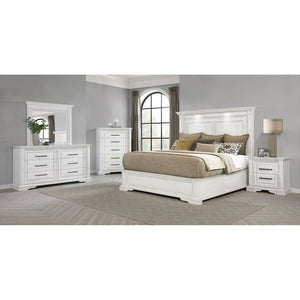 English Elm Vintage White Six Drawer Dresser with Carved Molding and Antique Bronze Pulls B062P522008