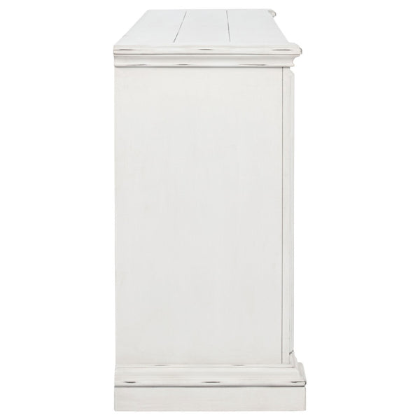 English Elm Vintage White Six Drawer Dresser with Carved Molding and Antique Bronze Pulls B062P522008