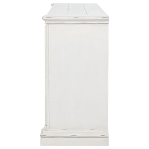 English Elm Vintage White Six Drawer Dresser with Carved Molding and Antique Bronze Pulls B062P522008