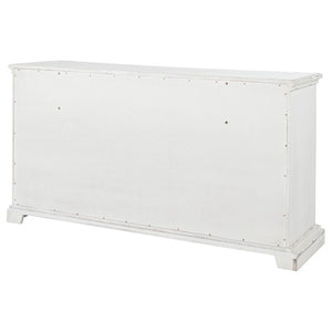 English Elm Vintage White Six Drawer Dresser with Carved Molding and Antique Bronze Pulls B062P522008