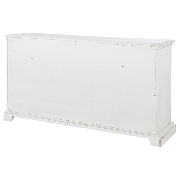 English Elm Vintage White Six Drawer Dresser with Carved Molding and Antique Bronze Pulls B062P522008