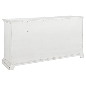 English Elm Vintage White Six Drawer Dresser with Carved Molding and Antique Bronze Pulls B062P522008