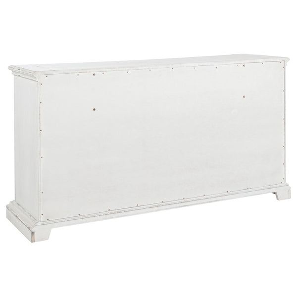 English Elm Vintage White Six Drawer Dresser with Carved Molding and Antique Bronze Pulls B062P522008