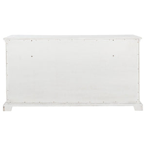 English Elm Vintage White Six Drawer Dresser with Carved Molding and Antique Bronze Pulls B062P522008