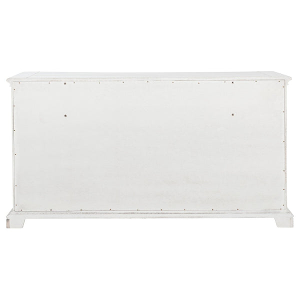 English Elm Vintage White Six Drawer Dresser with Carved Molding and Antique Bronze Pulls B062P522008