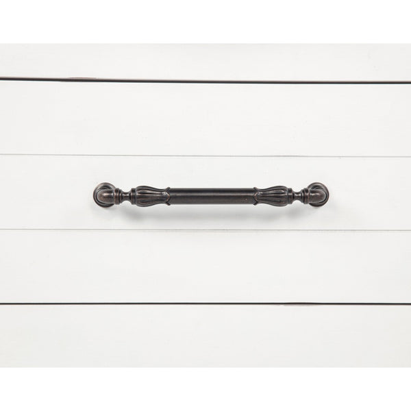 English Elm Vintage White Five Drawer Chest with Bronze Ring Pulls and Antique Inspired Molding B062P522009