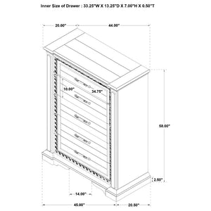 English Elm Vintage White Five Drawer Chest with Bronze Ring Pulls and Antique Inspired Molding B062P522009