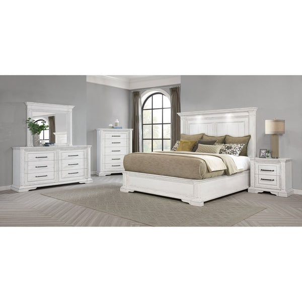 English Elm Vintage White Five Drawer Chest with Bronze Ring Pulls and Antique Inspired Molding B062P522009