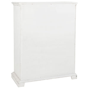 English Elm Vintage White Five Drawer Chest with Bronze Ring Pulls and Antique Inspired Molding B062P522009