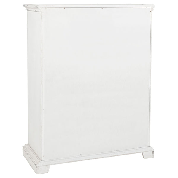 English Elm Vintage White Five Drawer Chest with Bronze Ring Pulls and Antique Inspired Molding B062P522009
