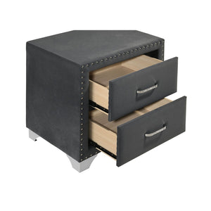 English Elm Grey Velvet Glam Nightstand with Crystal Chrome Pulls Nailhead Trim and Tapered Legs B062P522011