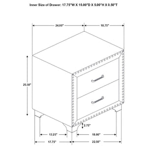 English Elm Grey Velvet Glam Nightstand with Crystal Chrome Pulls Nailhead Trim and Tapered Legs B062P522011
