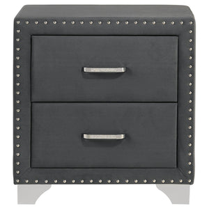 English Elm Grey Velvet Glam Nightstand with Crystal Chrome Pulls Nailhead Trim and Tapered Legs B062P522011