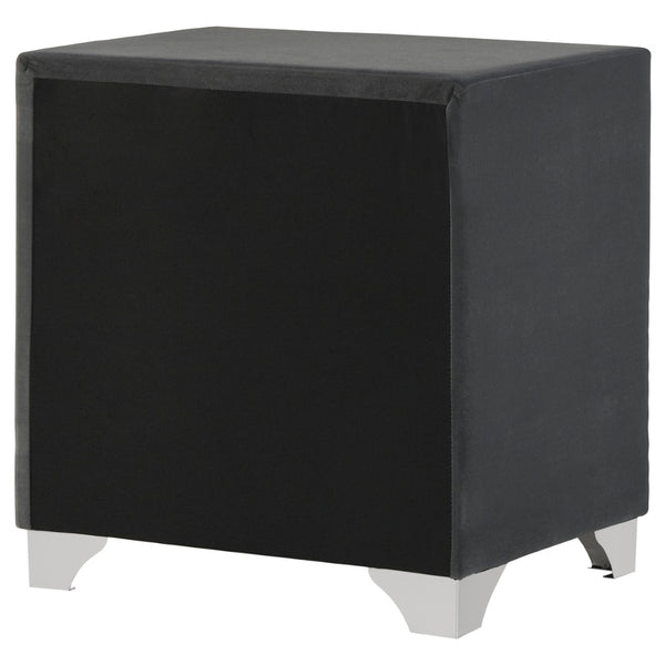 English Elm Grey Velvet Glam Nightstand with Crystal Chrome Pulls Nailhead Trim and Tapered Legs B062P522011