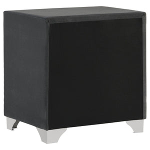 English Elm Grey Velvet Glam Nightstand with Crystal Chrome Pulls Nailhead Trim and Tapered Legs B062P522011