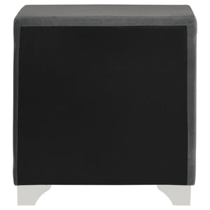 English Elm Grey Velvet Glam Nightstand with Crystal Chrome Pulls Nailhead Trim and Tapered Legs B062P522011