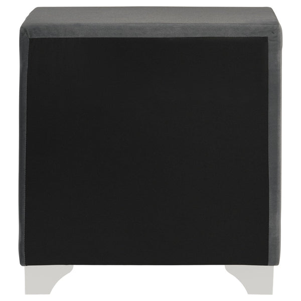 English Elm Grey Velvet Glam Nightstand with Crystal Chrome Pulls Nailhead Trim and Tapered Legs B062P522011