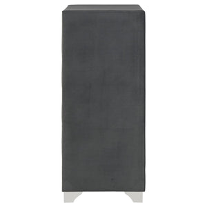 English Elm Grey Velvet Five Drawer Chest with Crystal Pulls Nailhead Trim and Chrome Legs B062P522012