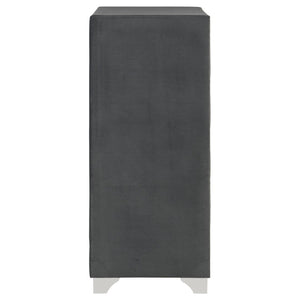 English Elm Grey Velvet Five Drawer Chest with Crystal Pulls Nailhead Trim and Chrome Legs B062P522012