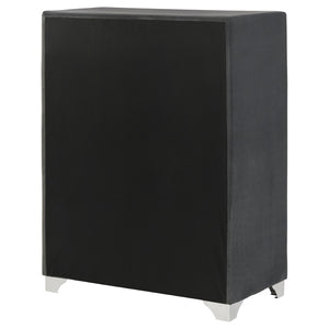 English Elm Grey Velvet Five Drawer Chest with Crystal Pulls Nailhead Trim and Chrome Legs B062P522012