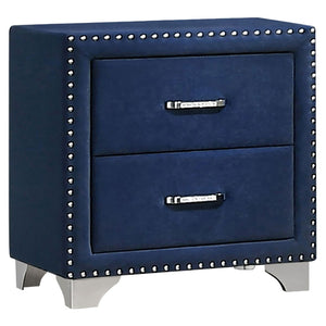 English Elm Pacific Blue Velvet Nightstand with Crystal Pulls Nailhead Trim and Chrome Legs B062P522013