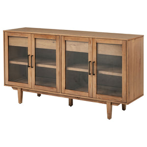 English Elm Natural Oak Veneer Sideboard with Glass Front Doors Felt Lined Drawers Mid Century B062P522022