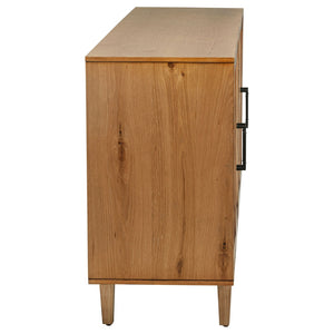 English Elm Natural Oak Veneer Sideboard with Glass Front Doors Felt Lined Drawers Mid Century B062P522022