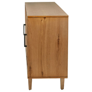 English Elm Natural Oak Veneer Sideboard with Glass Front Doors Felt Lined Drawers Mid Century B062P522022