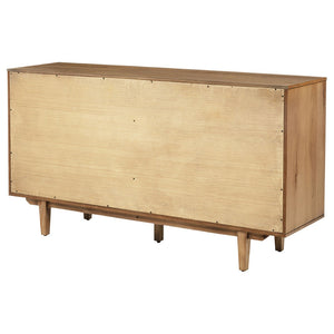 English Elm Natural Oak Veneer Sideboard with Glass Front Doors Felt Lined Drawers Mid Century B062P522022