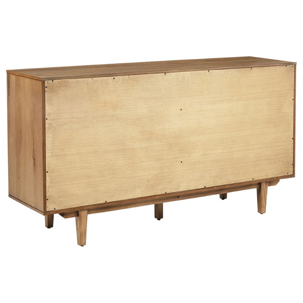 English Elm Natural Oak Veneer Sideboard with Glass Front Doors Felt Lined Drawers Mid Century B062P522022