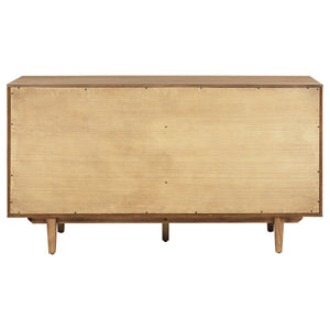 English Elm Natural Oak Veneer Sideboard with Glass Front Doors Felt Lined Drawers Mid Century B062P522022