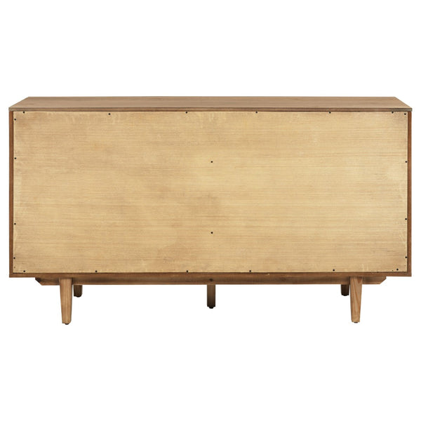 English Elm Natural Oak Veneer Sideboard with Glass Front Doors Felt Lined Drawers Mid Century B062P522022